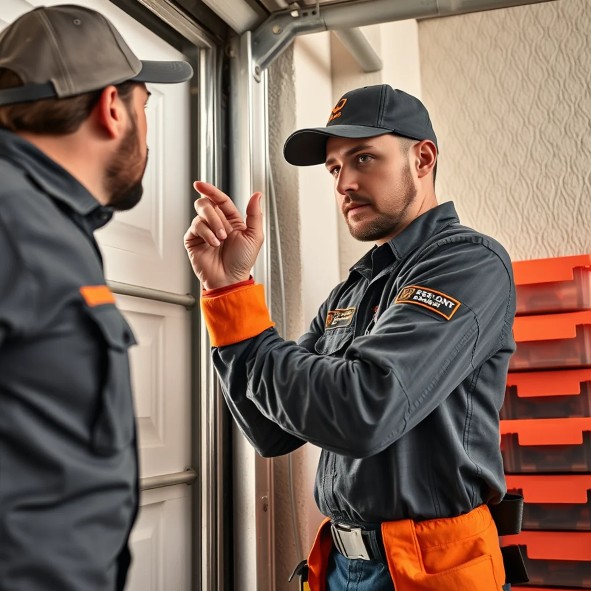 Technician inspecting a garage corner for rodent entry in El Paso