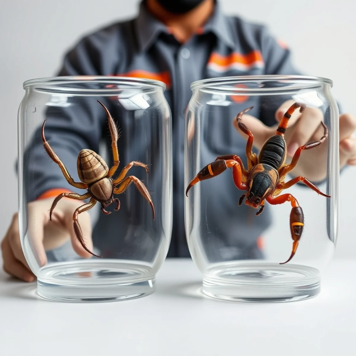 Safe visual comparison of a desert spider and scorpion in El Paso