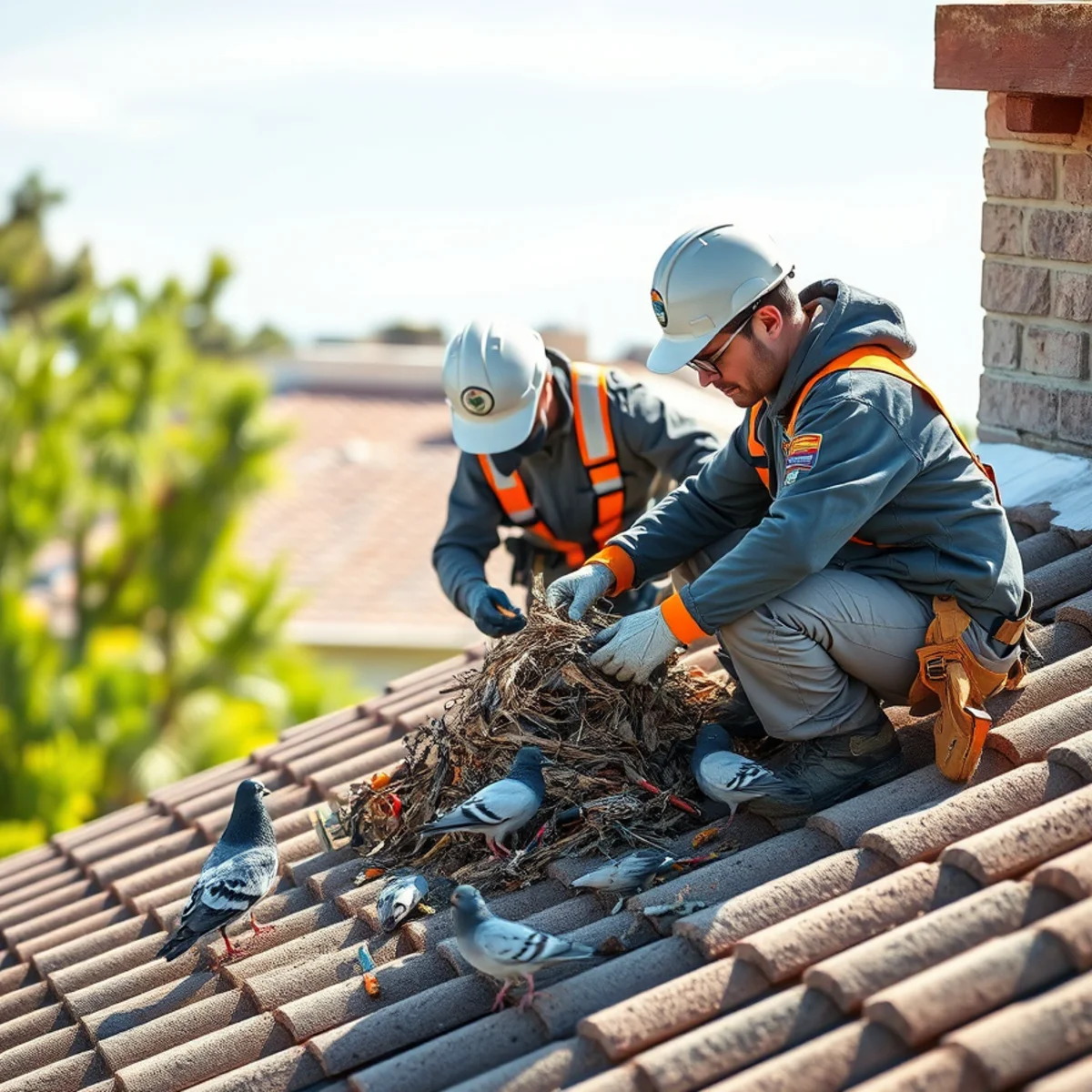 Professional pigeon droppings cleanup on a roof in El Paso