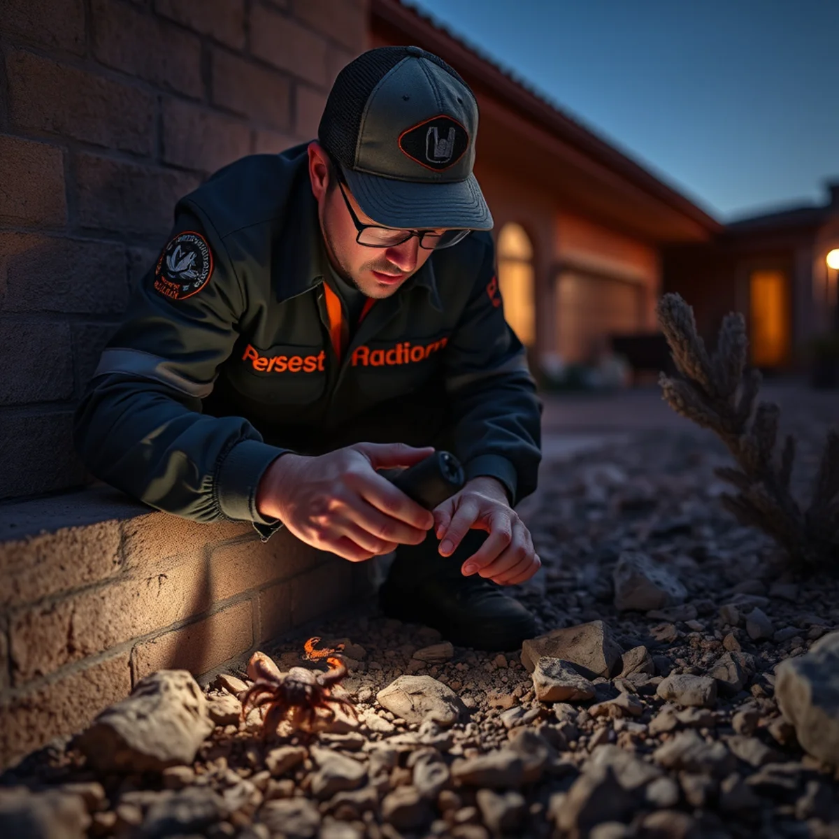 Scorpion control inspection along a block wall in El Paso