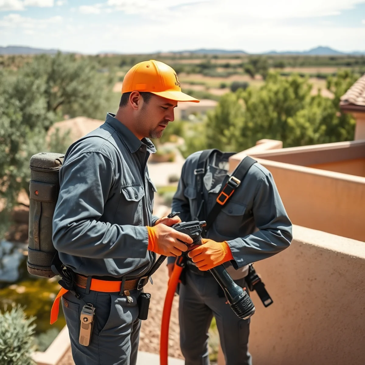 Pest control technician outside a Socorro, Texas home